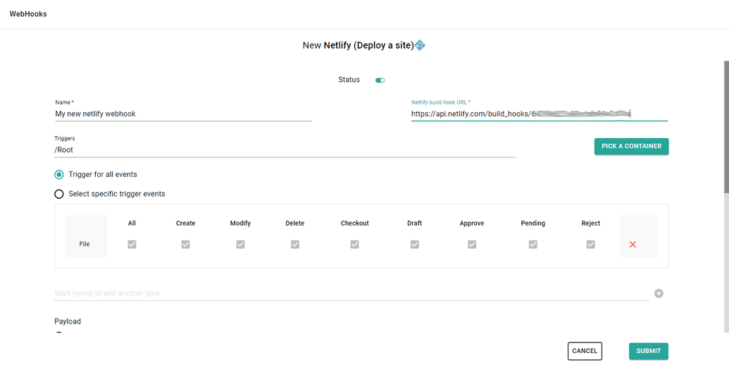 Netlify build hook